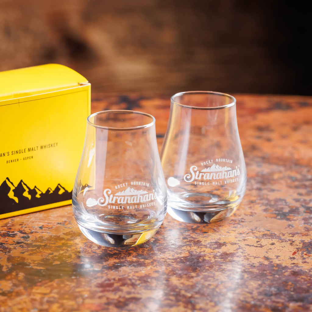 Pair of Stranahan's logo-etched taster glasses.