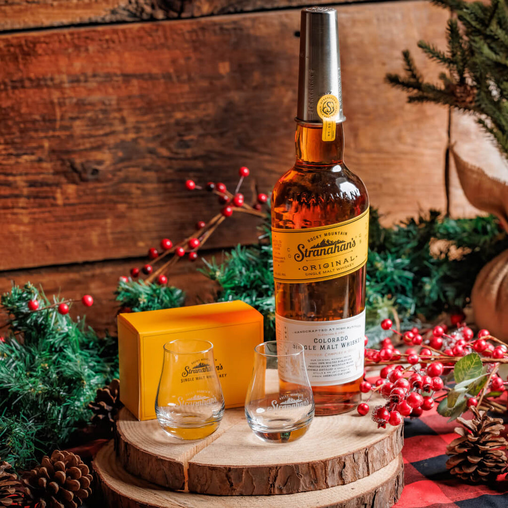 Sip Happens Gift Set: includes a bottle of Stranahan’s Original and two custom Nosing Glasses.
