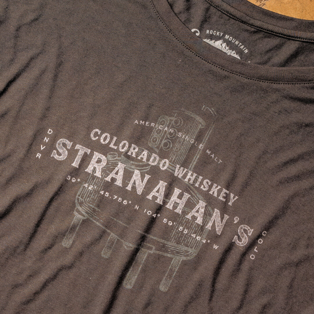 Closeup of Stranahan's Women's Black Still Long Sleeve Tee front graphic